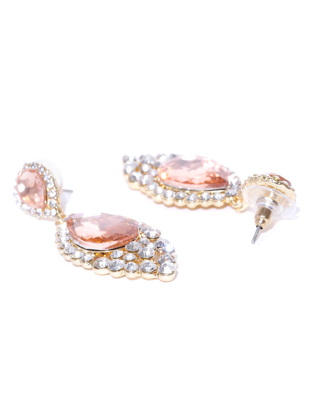 YouBella Pink  Off-White Gold-Plated Teardrop Shaped Drop Earrings